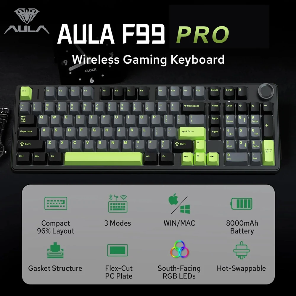 Gaming Keyboard Hot Swappable - Teclado mecánico para juegos AULA F99PRO,