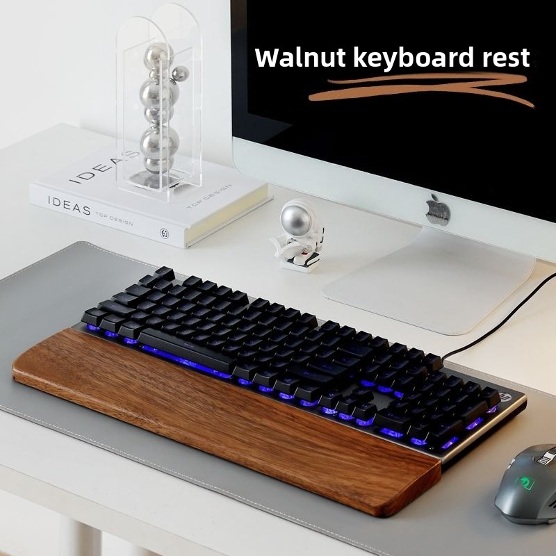 Gaming Keyboard And Mouse Combo - Teclado de madera maciza, reposamanos, alfombrilla