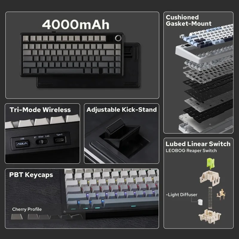 Teclado Mecánico AULA F75 Max, - Gasket Mount Kit reseña y precio